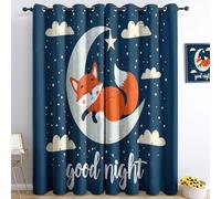 CozyRest Cute Cartoon Red Fox Curtains Eyelet Ring Top Thermal Insulated Blackout Curtain with Starry Sky Moon Theme Window Drapes for Kids Boys Girls Bedroom Living Room 92" W x 54" L Drop 2 Panels