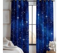 CozyRest Dark Blue Curtains, Starry Sky Stars Watercolor Style Eyelet Thermal Insulated Room Balance Temperature Blackout Curtain for Bedroom Living Room 2 Panels W 46" x L 90" Privacy Curtain