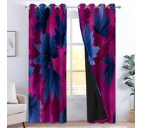 CozyRest Dark Blue Floral Thermal Insulated 100% Blackout Curtains Eyelet Grommet Curtains for Kids Bedroom 46" x 90" Rose Red 1 Pair, Balance Temperature
