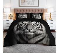 CozyRest Double Coverless Duvet, Black Animal Print Washable Soft Comfortable Bedding Comforter Set 3 Piece, Majestic Tiger Head Reversible Lightweight 200x200 cm Coverles Duvet with 2 Pillowcases