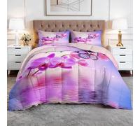 CozyRest Double Coverless Duvet, Dreamy Romantic Washable Soft Comfortable Bedding Comforter Set 3 Piece, Purple Orchid Floral Reversible Lightweight 200x200 cm Coverles Duvet with 2 Pillowcases