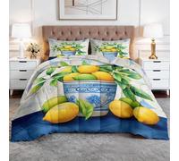 CozyRest Double Coverless Duvet, Watercolor Washable Soft Comfortable Bedding Comforter Set 3 Piece, Lemon Branch Italian Mosaic Tiles Reversible Lightweight 200x200 cm Coverles Duvet