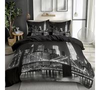 CozyRest Duvet Cover Double Microfiber Bedding Set, Brooklyn Bridge Duvet Quilt Cover Pillowcase With Zipper Closure, Super Soft Duvet Cover for Kids Adults Bedroom, Reversible City Night Scene