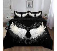 CozyRest Duvet Cover Double Microfiber Bedding Set, White Angel Wings Design Duvet Quilt Cover Pillowcase With Zipper Closure, Super Soft Duvet Cover for Kids Adults Bedroom, Reversible Black