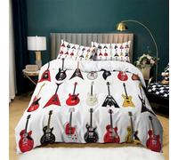 CozyRest Duvet Cover for Boys, Men, and Teens - Different Colorful Guitars Quilt Cover, Microfiber Breathable Bedding Set with Zipper, Double Size