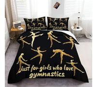 CozyRest Duvet Cover Set Black All Season Bedding with Gymnastics Girl Pattern, 3 Piece Set for Kids Teens, Single Size Quilt Cover for Kids Aldult 135 x 200cm