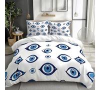 CozyRest Duvet Cover Set Child Traditional Turkish Evil Eye Bedding Set 2pcs, Soft Comfy Reversible Duvet Cover Breathable Bedding Bed Sets with Pillow Cases, Easy Care