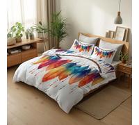 CozyRest Duvet Cover Set Single Bedding Set 3pcs, Comfy Brushed Dream Catcher Colorful Feathers Hair Bohemian Reversible Duvet Cover Breathable Bedding Bed Sets with Pillow Cases, Easy Care