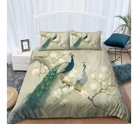 CozyRest Duvet Cover Sets Chinese Style Peacock Theme Quilt Cover Double Bed Duvet Set Microfiber Bedding Sets with Pillowcases for Adults Children's Couple Bedroom
