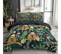 CozyRest Duvet Cover Small Double Microfiber Bedding Set, Jungle Cute Sloth Duvet Cover Pillowcase With Zipper Closure, Super Soft Bedding for Kids Adults Bedroom, Reversible