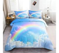 CozyRest Duvet Cover Soft Bedding Set with Rainbow Sunshine Print Pattern Blue Sky And White Clouds Duvet Covers, 3 Piece Quilt Cover with Pillowcase, All Season Decor for Kids Adults Single Size