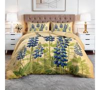 CozyRest Emperor Coverless Duvet, Antique Botanical Beige Washable Soft Comfortable Bedding Comforter Set 3 Piece, Bluebonnet Floral Reversible Lightweight 260x220 cm Coverles Duvet with 2 Pillowcases