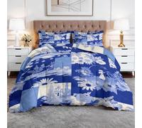 CozyRest Emperor Coverless Duvet, Blue Ink Print Washable Soft Comfortable Bedding Comforter Set 3 Piece, Traditional French Countryside Floral Reversible Lightweight 260x220 cm Coverles Duvet