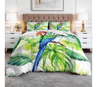 CozyRest Emperor Coverless Duvet, Botanical Watercolor Washable Soft Comfortable Bedding Comforter Set 3 Piece, Birds Lush Green Tropical Palms Reversible Lightweight 260x220 cm Coverles Duvet