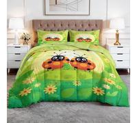 CozyRest Emperor Coverless Duvet, Lucky Shamrock Washable Soft Comfortable Bedding Comforter Set 3 Piece, Cute Ladybug Reversible Lightweight 260x220 cm Coverles Duvet with 2 Pillowcases 50x75 cm