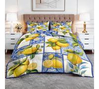 CozyRest Emperor Coverless Duvet, Mediterranean Aesthetic Blue Washable Soft Comfortable Bedding Comforter Set 3 Piece, Lemon Branch Watercolor Reversible Lightweight 260x220 cm Coverles Duvet