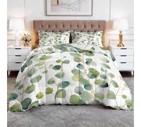 CozyRest Emperor Coverless Duvet, Sage Green Botanical Washable Soft Comfortable Bedding Comforter Set 3 Piece, Watercolor Eucalyptus Leaves Reversible Lightweight 260x220 cm Coverles Duvet