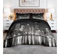 CozyRest Emperor Coverless Duvet, Urban Architecture Washable Soft Comfortable Bedding Comforter Set 3 Piece, Panoramic Night Skyline Reversible Lightweight 260x220 cm Coverles Duvet