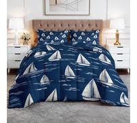 CozyRest Emperor Coverless Duvet, Whimsical Hand-Drawn Scribble Washable Soft Comfortable Bedding Comforter Set 3 Piece, Small Sailboats Waves Doodles Reversible Lightweight 260x220 cm Coverles Duvet