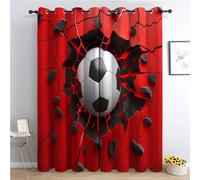 CozyRest Eyelet Blackout Curtain 59" W x 65" L 3D Football Red Background Thermal Insulated Ring Top Curtains for Living Room Gaming Room Noise Reduction Privacy Protection Curtain