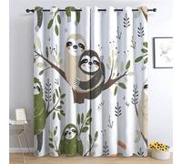 CozyRest Eyelet Blackout Curtains for Bedroom Soundproof Thermal Insulated Ring Top Kitchen Cute Sloths In Cartoon Animals Curtain 92 x 54 in, 2 Pieces Curtains for Office Children's Bedroom