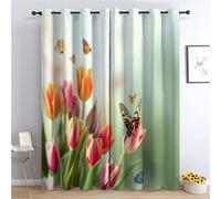 CozyRest Eyelet Thermal Blackout Curtains Colorful Tulips And Butterflies Pattern- 92 x 72 in, Blackout Curtains, Insulated & Noise Reducing, Thick Curtains for Bedroom and Living Room