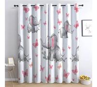 CozyRest Eyelet Thermal Blackout Curtains Cute Elephant And Butterfly Pattern- 92 x 54 in, Blackout Curtains, Insulated & Noise Reducing, Thick Curtains for Bedroom and Living Room