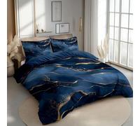 CozyRest Gold Texture Blue Marble Bedding Super King Duvet Covers with Pillowcase, All-Season Quilt Cover Ultra Soft Comfy Minimalist Ink Painting Bedding for Child Hypoallergenic Duvet Covers Set