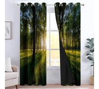CozyRest Golden Sunlight Forest Landscape Thermal Insulated 100% Blackout Curtains Eyelet Grommet Curtains for Kids Bedroom 66" x 72" 1 Pair, Balance Temperature