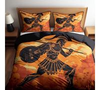 CozyRest Greek Warriors Bedding Single Duvet Covers, All-Season Quilt Cover Ultra Soft Comfy Black Bedding for Child Hypoallergenic Duvet Covers Set Teenager Duvet Cover with Pillowcase