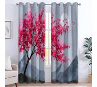 CozyRest Ink Painting Style Curtains for Living Room Super Soft Thermal Insulated Japanese Cherry Tree Watercolor Pattern UV protection Eyelet Blackout Curtains W 46" x L 54" 2 Panels