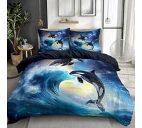 CozyRest Killer Whale Pattern Bedding Single Duvet Covers, All-Season Quilt Cover Ultra Soft Comfy Starry Sky Bedding for Child Hypoallergenic Teenager Duvet Cover with Pillowcase