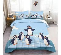 CozyRest Lightweight Soft Bedding Set Single Size, Cute Cartoon Penguin Duvet Cover, Durable Comforter Cover for Kids Teens Couple, Modern Bedroom Decor (3 Pcs 135 x 200cm)