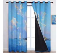 CozyRest Oil Painting Lighthouse On The Island Print Curtain, Eyelet Curtains Room Darkening Thermal Insulated Energy Saving Blackout Window Drapes for Living Bedroom Bathroom 66" x 72", 2 Panels