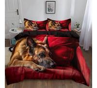 CozyRest Old German Shepherd Bedding Double Duvet Covers with Pillowcase, All-Season Quilt Cover Ultra Soft Comfy Dark Red Brown Bedding for Child Hypoallergenic Duvet Covers Set Teenager