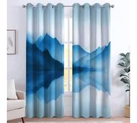 CozyRest Oriental Style Curtains for Living Room Super Soft Thermal Insulated Light Blue Watercolor Landscape Painting Pattern UV protection Eyelet Blackout Curtains W 66" x L 72" 2 Panels