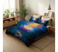 CozyRest Reversible Bedding Duvet Cover, Soft & Comfy Fantasy Style Glowing Lotus Bedding Set, Anti-Pilling 3-Piece Set with Zipper Closure, 4 Corner Ties & 2 Pillowcases, 135x200 cm