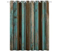 CozyRest Rural Theme Curtains, Brown And Turquoise Old Wood Eyelet Thermal Insulated Room Balance Temperature Blackout Curtain for Bedroom Living Room 2 Panels 92 x 54 inch Privacy Curtain