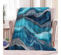 CozyRest Sherpa Blanket Deep Blue And Teal Marble Luxurious Design Pattern Fleece Warm Throw Blanket for Sofa Couch Bed Printed Plush Ultra Soft Bedroom Decor - Small Single 100 x 130 cm