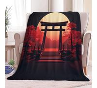 CozyRest Sherpa Blanket Japanese Torii Gate Oriental Charm Pattern Fleece Warm Throw Blanket for Sofa Couch Bed Printed Plush Ultra Soft Bedroom Decor - Double 150 x 200 cm