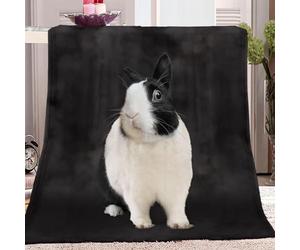 CozyRest Sherpa Fleece Blanket for Children Adults, Animal Black And White Dutch Rabbit Throw Blanket Plush Flannel Fluffy Soft Warm Bed Blanket Washable for Bed Sofa and Couch, 100x130 cm
