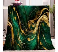 CozyRest Sherpa Fleece Blanket for Children Adults, Emerald Green Gold Marble Stripes Design Throw Blanket Plush Flannel Fluffy Soft Warm Bed Blanket Washable for Bed Sofa and Couch, 130x150 cm