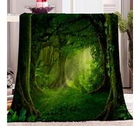 CozyRest Sherpa Fleece Blanket for Children Adults, Magical Forest Design Throw Blanket Plush Flannel Fluffy Soft Warm Green Sunshine Bed Blanket Washable for Bed Sofa and Couch, 100x130 cm