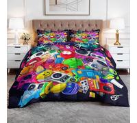 CozyRest Single Coverless Duvet, Pop Art Doodle Washable Soft Comfortable Bedding Comforter Set 3 Piece, Graffiti Cartoon Characters Reversible Lightweight 135x200 cm Coverles Duvet with 2 Pillowcases