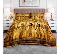 CozyRest Single Coverless Duvet, Vintage Papyrus Texture Washable Soft Comfortable Bedding Comforter Set 3 Piece, Ancient Egyptian Pharaoh Goddess Reversible Lightweight 135x200 cm Coverles Duvet