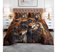 CozyRest Single Coverless Duvet, Wildlife Washable Soft Comfortable Bedding Comforter Set 3 Piece, Wolf Mother Pup Reversible Lightweight 135x200 cm Coverles Duvet with 2 Pillowcases 50x75 cm