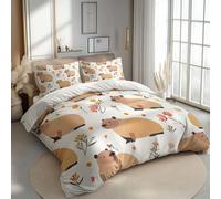 CozyRest Soft Duvet Cover King Cartoon Cute Capybara And Floral Bedding Set Comforter Cover for Kids Adults Modern Bed Set with Hidden Zipper, 2 Pillow Cases