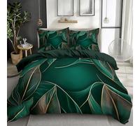CozyRest Soft Duvet Cover King Emerald Green And Gold Leaf Abstract Bedding Set Dark Green Comforter Cover for Kids Adults Modern Bed Set with Hidden Zipper, 2 Pillow Cases