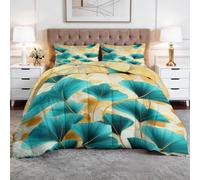 CozyRest Super King Coverless Duvet, White Marble Washable Soft Comfortable Bedding Comforter Set 3 Piece, Gingko Biloba Leaves Reversible Lightweight 220x240 cm Coverles Duvet with 2 Pillowcases