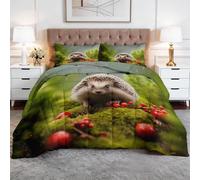 CozyRest Super King Coverless Duvet, Winter Forest Wildlife Washable Soft Comfortable Bedding Comforter Set 3 Piece, Cute Hedgehog Holly Berries Reversible Lightweight 220x240 cm Coverles Duvet